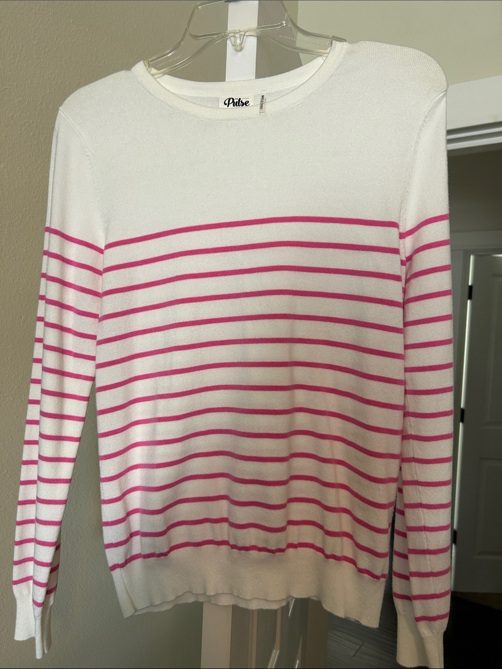 Pulse White Sweater with Pink Stripe Detail